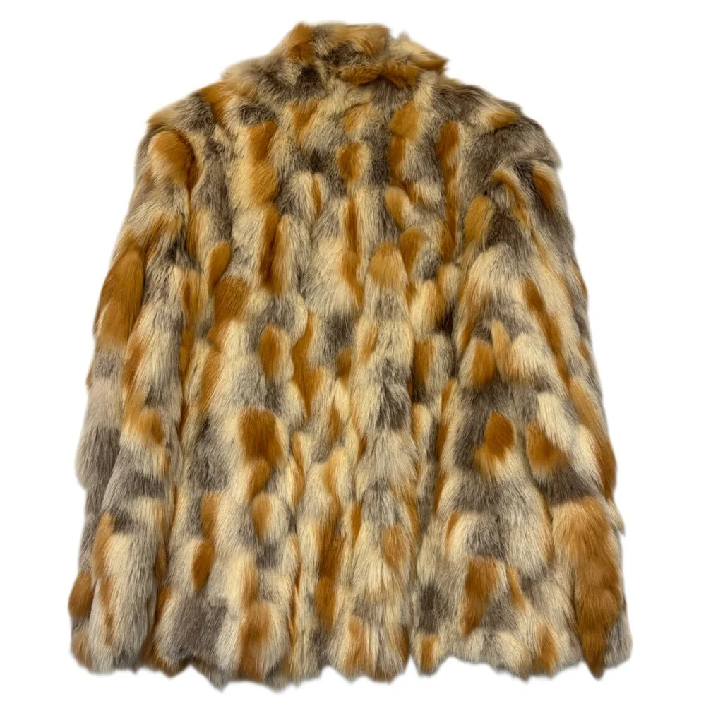 Vintage Fur Coat Multicolor Patchwork 70s 80s Ivory Beige Brown Gray Size Large - Picture 8 of 14